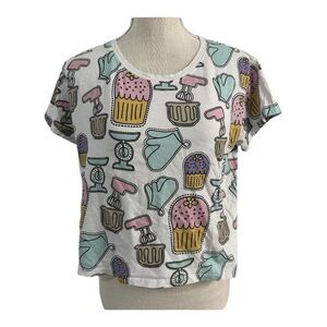 FTW01 Crop Top Tee Shirt Womens Small Baking Cupcake T-shirt Mixer Kitchen
